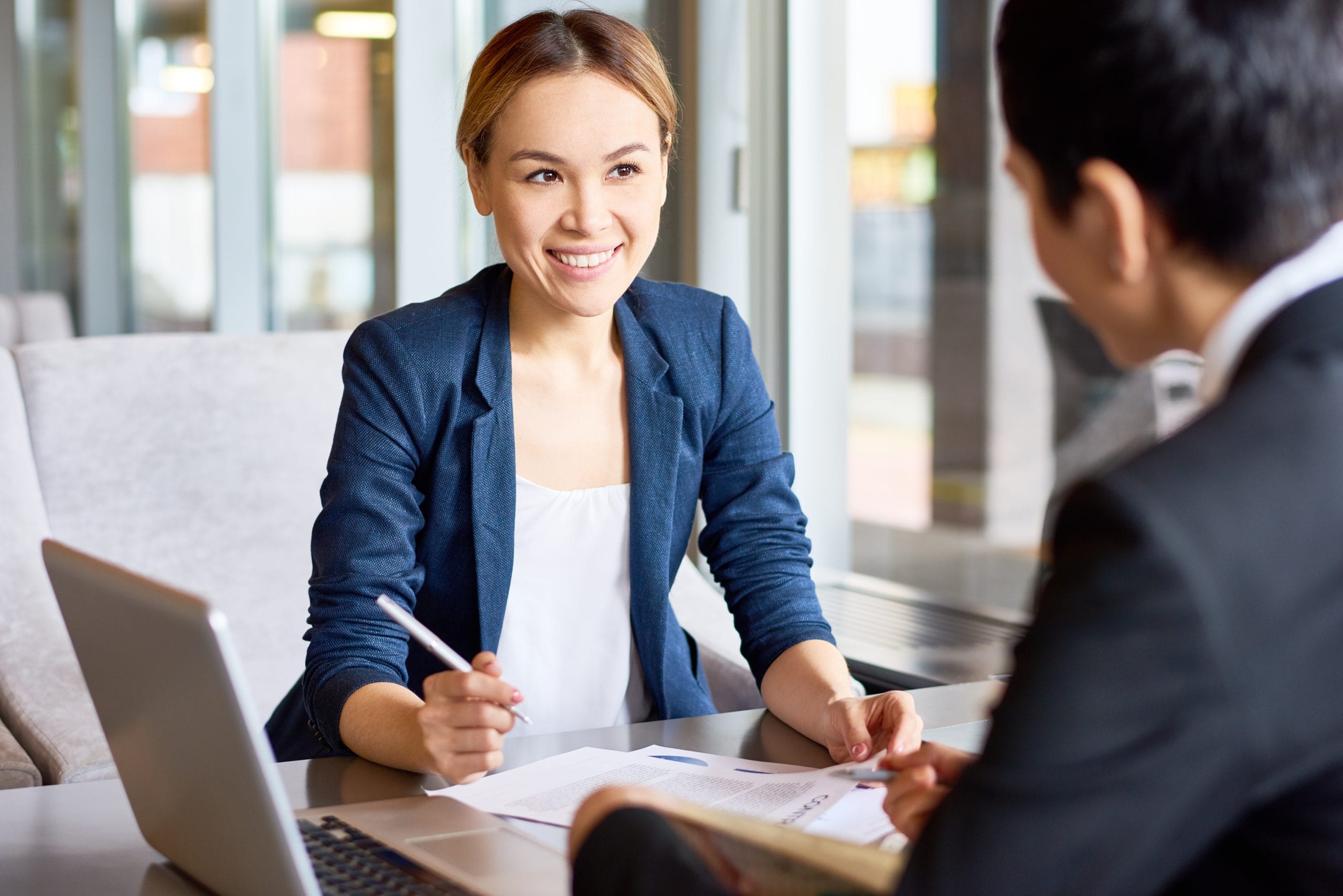 Woman talking to Man