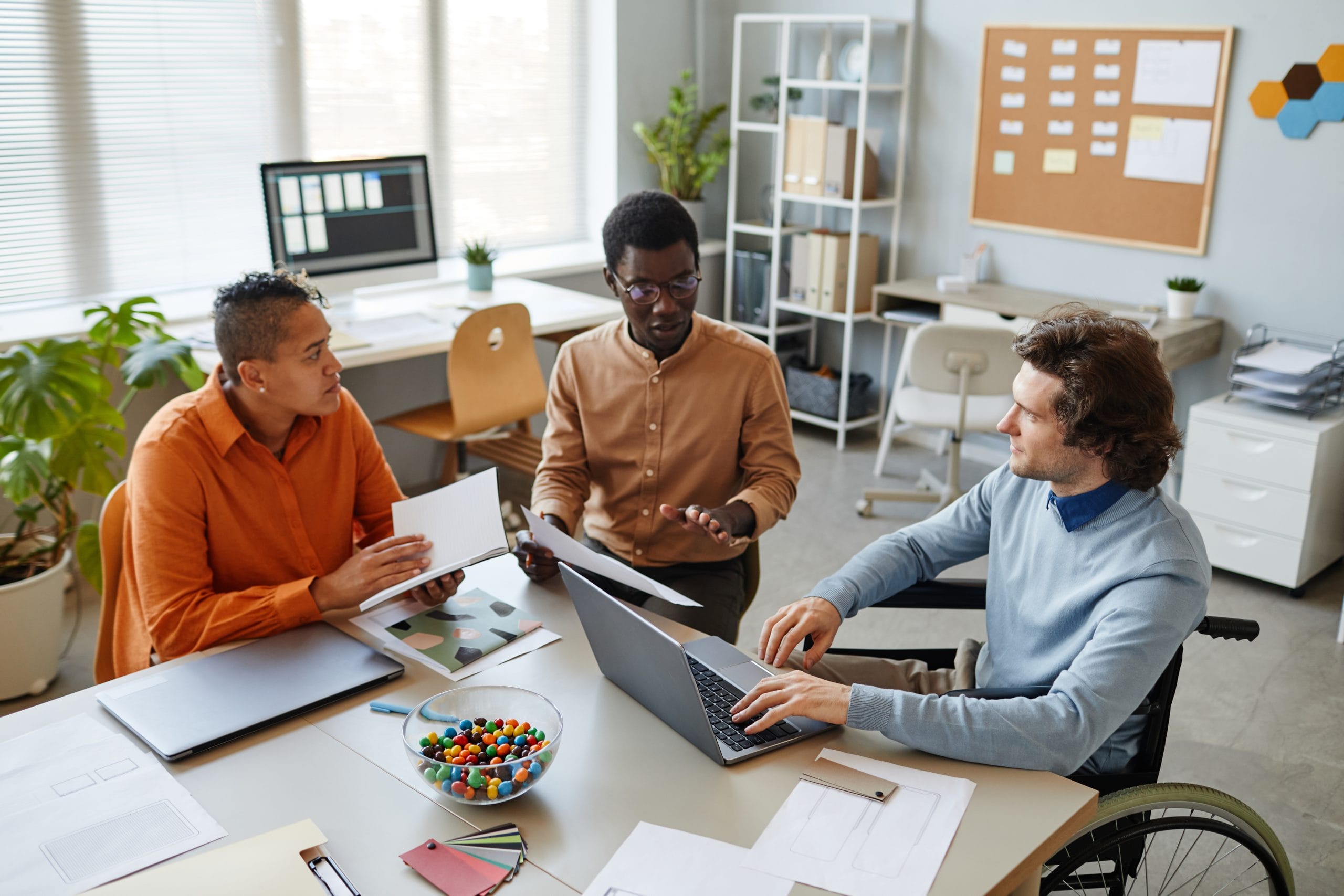 Diverse team working together