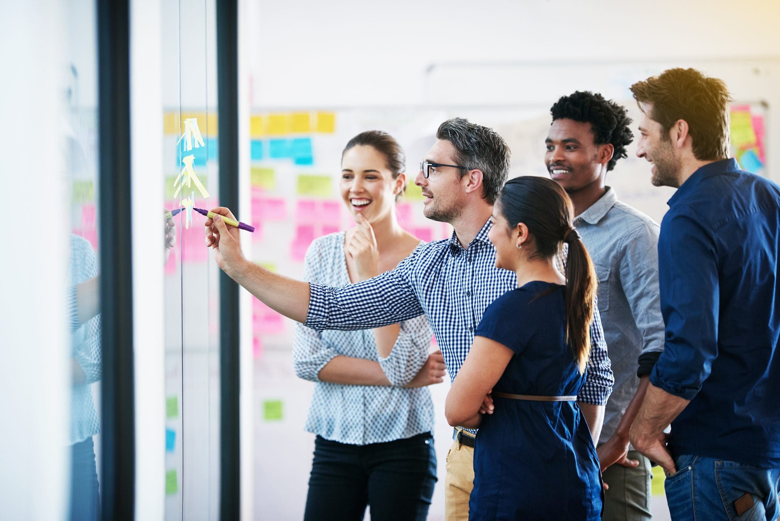 Team of employees in a strategy session